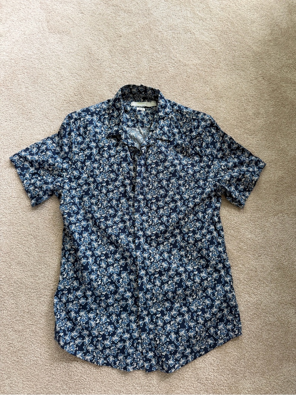 Men's Topman Navy Blue Floral Short-Sleeve Shirt